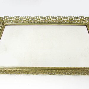 Filigree vanity tray jewelry tray Vintage Brass Filigree Edge Vanity Tray 15x10 Bedroom, Bathroom, Entryway Tray image 5