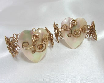 Antique Childs Heart Bracelets - Mother of Pearl Bracelets Filigree - Antique filigree bracelets