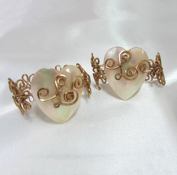 Antique Childs Heart Bracelets - Mother of Pearl … - image 1