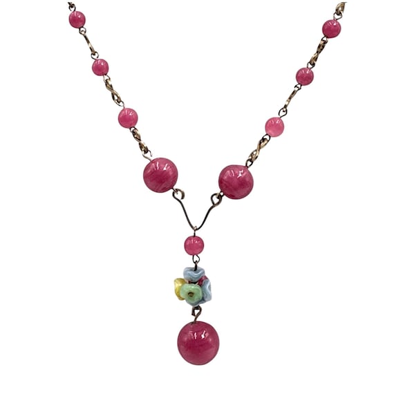Art Deco Czech glass flower necklace - image 1