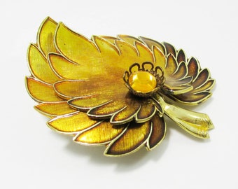 Vintage Germany Leaf Brooch - gold foil with gold rhinestone