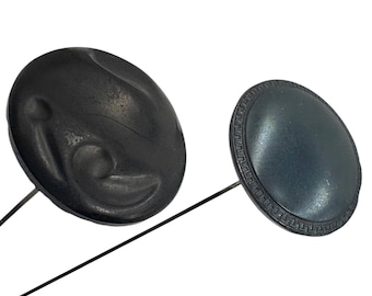 Par de alfileres de sombrero antiguos de cristal de azabache francés de la época victoriana / Alfileres de sombrero grandes negros de luto de la era Gibson Girl