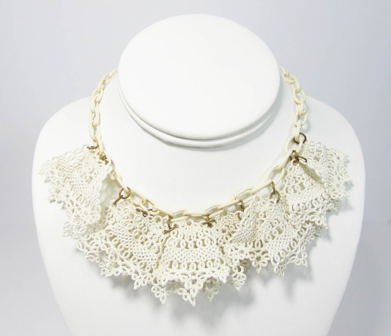 Vintage Celluloid Necklace celluloid lace necklace Celluloid Lumarith Lace Necklace Off-white celluloid choker 15 long image 7