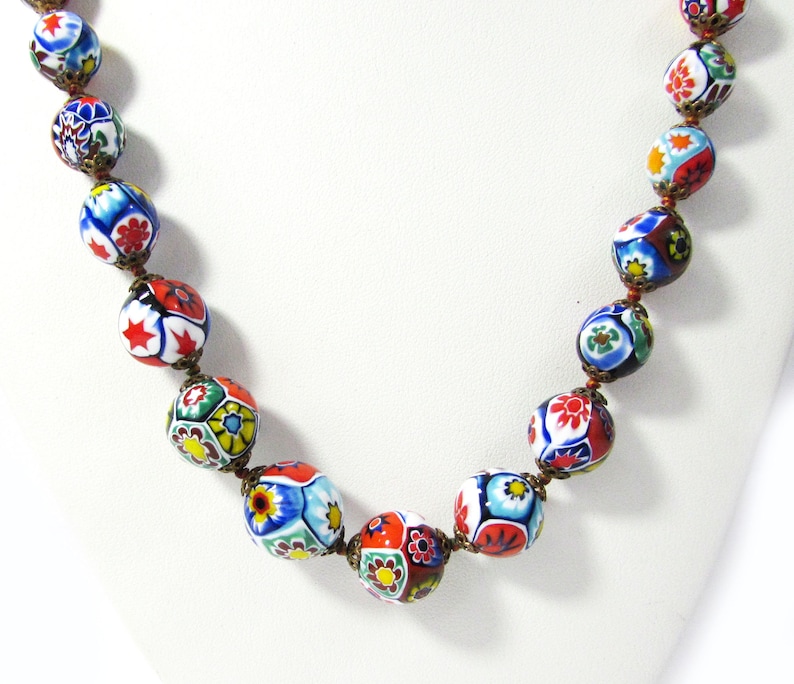 Vintage Millefiori Glass Bead Necklace 30 Colorful Beaded Necklace Italian Glass Necklace 画像 5