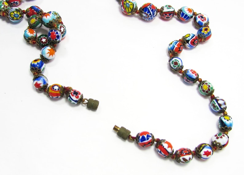 Vintage Millefiori Glass Bead Necklace 30 Colorful Beaded Necklace Italian Glass Necklace 画像 9