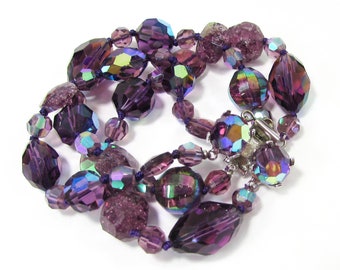 Purple crystal bracelet - Vintage crystal bracelet - Vintage Purple AB Crystal 3 strand bracelet - 6.5" L