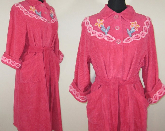 Vintage Chenille Robe Soft Rose Chenille Flower Designs Etsy