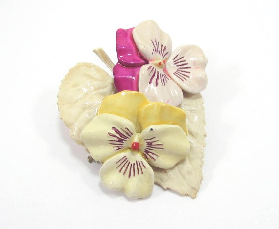 Vintage Pansy Pin Brooch - hand painted - muted p