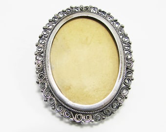 Silver Photo Frame Pin or Pendant - Antique 800 silver - mini silver frame - silver frame pin - Filigree Mini Frame