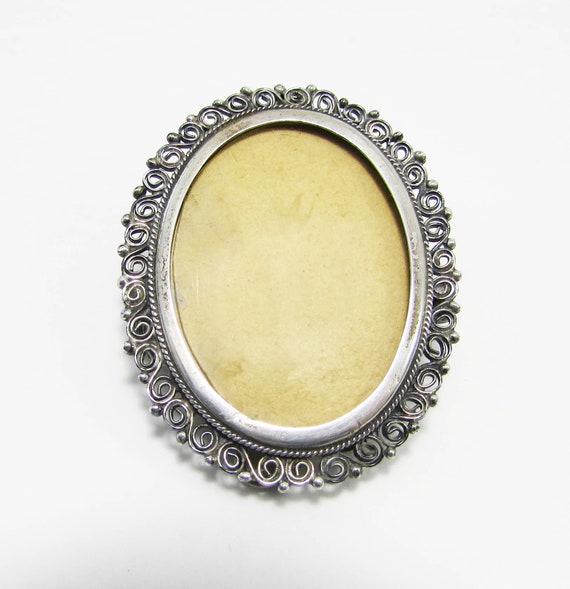 Silver Photo Frame Pin or Pendant - Antique 800 s… - image 1