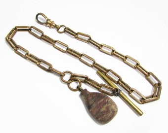 Antique Watch Chain - Gold Filled Watch chain - stone bottle fob - 13 inches watch chain