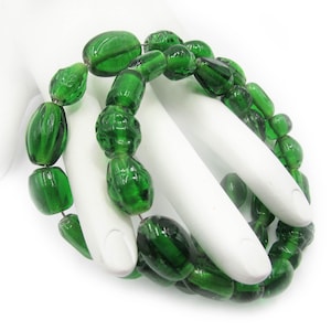 Vintage Czech Green Glass Wrap Bracelet - Memory Wire Bracelet - 1930s