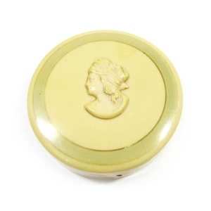 1930s Celluloid Cameo Compact with mirror - hinged compact