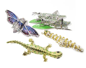 Insect Bug & Gecko Brooches Lot of 5 - large 3-4" brooches - bugs and creepy crawler pins