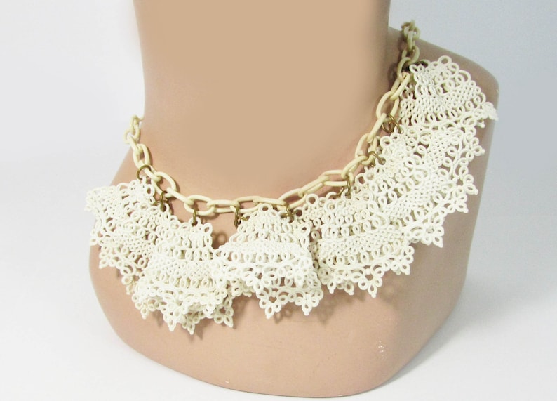 Vintage Celluloid Necklace celluloid lace necklace Celluloid Lumarith Lace Necklace Off-white celluloid choker 15 long image 1