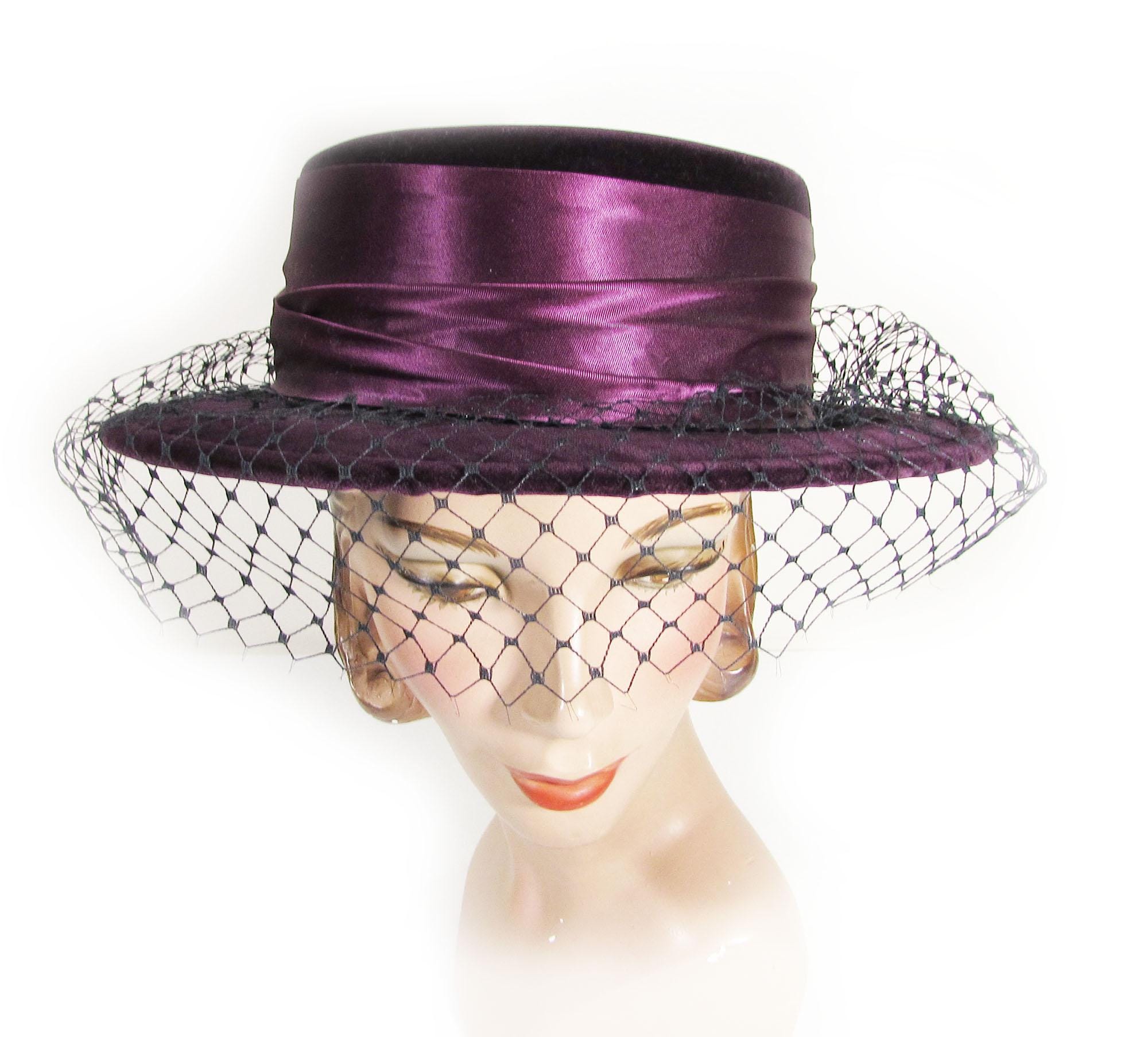 Vintage Purple Velour Boater Hat: Plaza Suite by Betmar  display picture 1