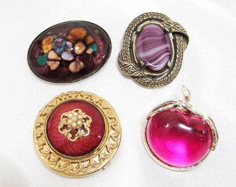 Locket Brooch Lot - Locket Pin Lot, Locket Pendant - Purples and Reds - 50s-60s  Gift Lot, Bridesmaids Gifts