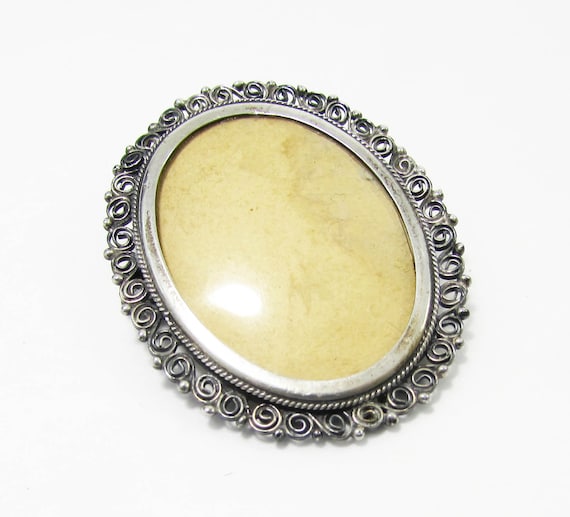 Silver Photo Frame Pin or Pendant - Antique 800 s… - image 4