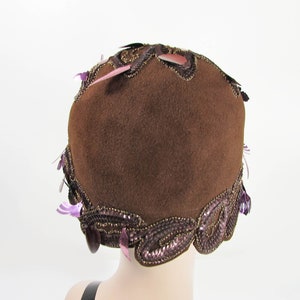 1960s cloche hat John Frederics Charmer Brown felt, beads, sequins, charm fun mod hat image 5