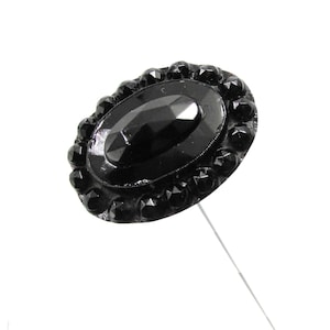 Victorian Jet Black Glass 12&quot; Hatpin - oval black glass mourning hat pin