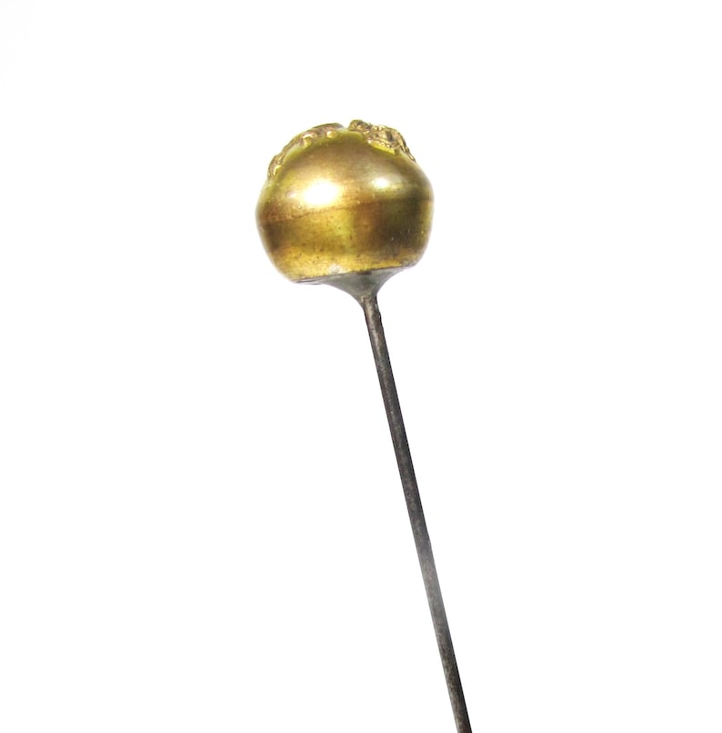 Antique British Royal Artillery Hat Pin Cannon & Crown Brass Ball Military Insignia image 5
