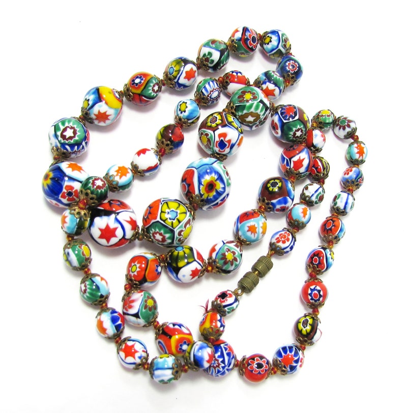 Vintage Millefiori Glass Bead Necklace 30 Colorful Beaded Necklace Italian Glass Necklace 画像 6