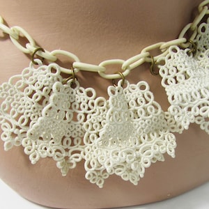 Vintage Celluloid Necklace celluloid lace necklace Celluloid Lumarith Lace Necklace Off-white celluloid choker 15 long image 6