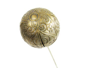 Art Nouveau Hat Pin - 1.25" large relief ball head - 9” long