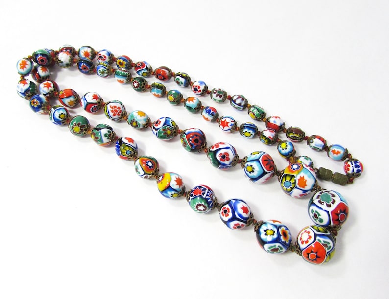 Vintage Millefiori Glass Bead Necklace 30 Colorful Beaded Necklace Italian Glass Necklace 画像 3