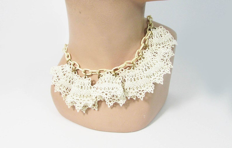 Vintage Celluloid Necklace celluloid lace necklace Celluloid Lumarith Lace Necklace Off-white celluloid choker 15 long image 3