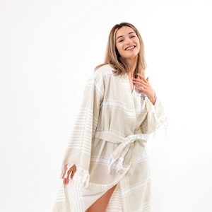 Mustard Turkish Cotton Robe: Lightweight Kimono Bathrobe with Hand Towel