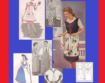 25% Off Sale - 1940s-1950s Apron Tutorials - Women, Men, Children - Over 20 Retro Designs - Kitchen, Garden, BBQ - Reproduction