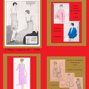 30% Off Sale - 4 Vintage 1920's Lingerie Tutorials - Camisole, Tap Pants, Slip, Night Gown & Jacket, Brassiere - Repro Sewing Patterns - pd