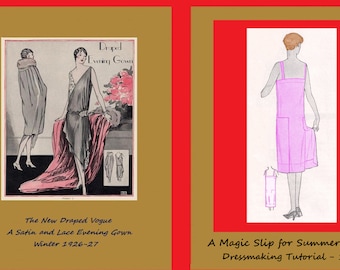 Vintage 1920's Flapper Dressmaking Tutorials - The New Draped Vogue Evening Gown & Slip - Repro Fashion Service Instructions