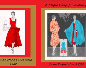 Vintage 1920's Flapper Dress & Cape Wrap Tutorial - 1928 Magic Evening - Reproduction Fashion Service Instructions - .pdf
