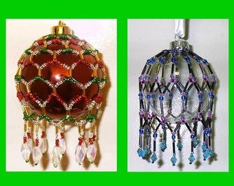 50% Off Sale - Victorian Inspired Beaded Christmas Ornament Cover Patterns - set of two Bead Stringing Tutorials - .pdf for Instant Download