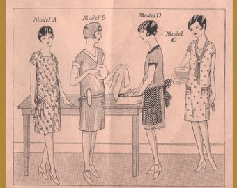 Vintage 1920's Sewing Instructions - Woman's  House Dresses and Kitchen Apron - Reproduction Tutorial Pattern - .pdf Download