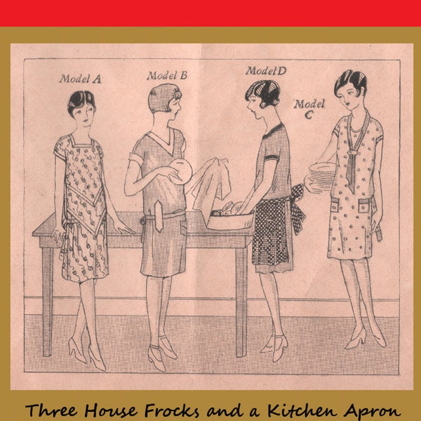 Vintage 1920's Sewing Instructions - Woman's  House Dresses and Kitchen Apron - Reproduction Tutorial Pattern - .pdf Download