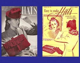 25% Off Sale - 1940's Easy to Make Hats and Accessories - 2 Crocheting Books- Shawls, Bags, Snoods - Crochet Tutorials - Instant Download