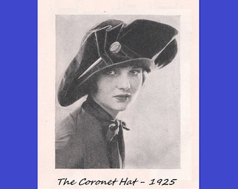 1920er Hutmacher - Anleitung für die Herstellung von Coronet-Hüten - Herbst 1925 - Reproduktion Fashion Service Pattern - .pdf Sofort-Download