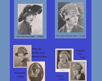 40% Off Sale - Vintage 1920's Millinery - Set of 4 Hat Making Patterns - 1925-1927 Fashion Service Magazine Reproductions - Instant Download