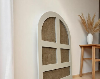 Rustic Arch Window Wall Decor: Linen & Wood Boho Farmhouse Art