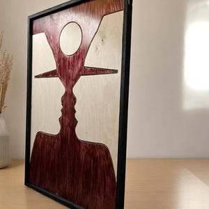 Abstract Wood Wall Art, 60x40 cm Face Silhouette Panel, Modern Tribal Design, Handmade Wooden Decor, Dual Face Profile Art