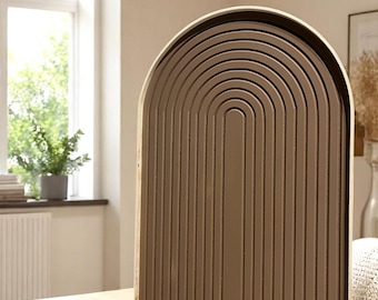 Brown Arched Wood Wall Art: 3D Textured Japandi Decor