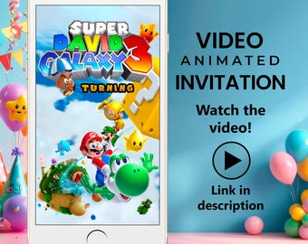 Invitación de cumpleaños con video de Super Mario Galaxy / Tema espacial MP4 para niños
