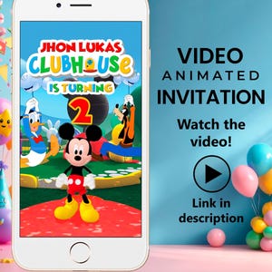 Invitation vidéo d'anniversaire Mickey Mouse Clubhouse | Eviter MP4 personnalisé | Invitation à une fête animée pour enfants