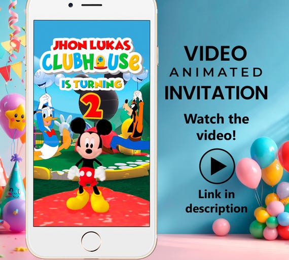 Mickey Mouse Clubhouse Birthday Video Invitation | Custom MP4 Evite | Animated Party Invite for Kids