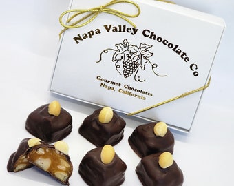 Macadamia Nut Caramels, Dark Chocolate Covered Caramels, from Napa Valley Chocolate Company, Thanksgiving, Dessert Table, Hostess Gift