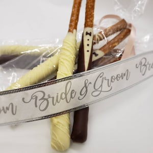 Bride and Groom Chocolate Pretzel Rod Wedding Favors