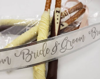 Bride and Groom Chocolate Pretzel Rod Wedding Favors